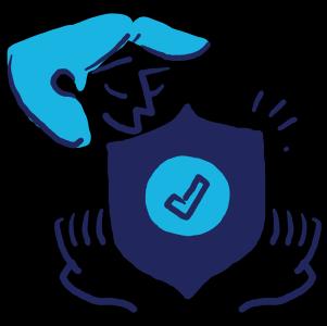 Woman holding a security badge with a checkmark